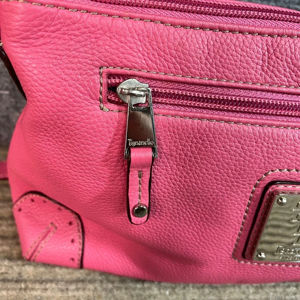 Tignanello Pink Pebbled Leather Shoulder Bag Silver Tone Hardware Small Satchel